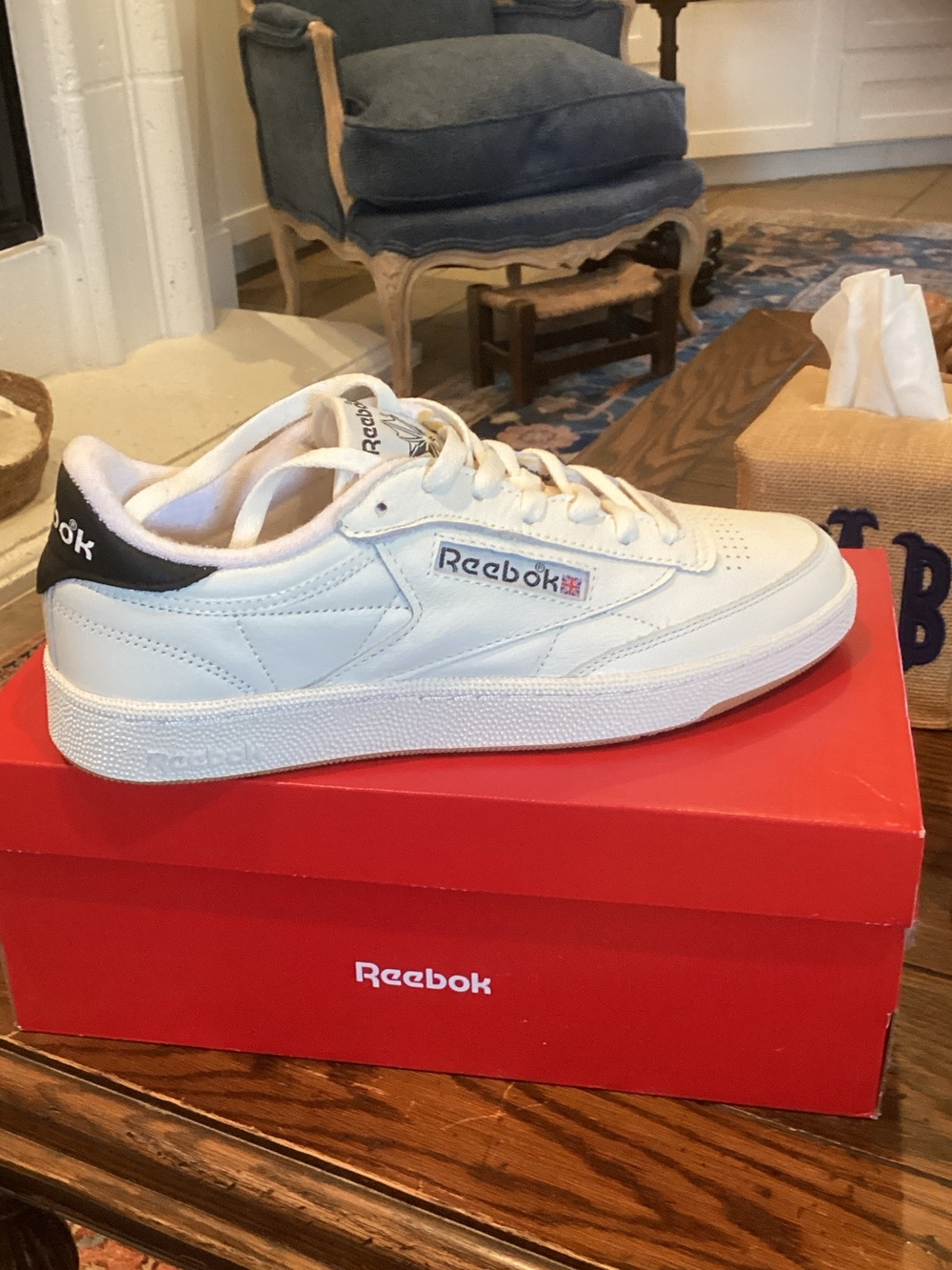 Reebok White Leather Low-Top Sneaker with Black Heel Accent
